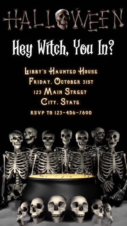 Halloween Video Invitation, Skeletons Animated Invite, Editable Halloween Party Mobile Evite