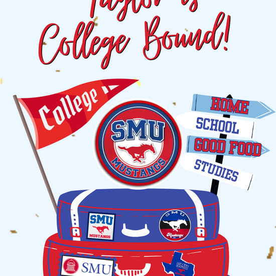 Editable Southern Methodist University (SMU Mustangs) “Pony Up” college bound video invitation. Features bold red, blue, and white school colors, SMU pennants, Peruna mascot, and Gerald J. Ford Stadium. Perfect for SMU student send-offs, graduations, and Dallas campus events. Instant access Canva template—no PDF. Mobile-friendly for texting, email, or social media sharing.