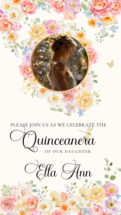 Pink Quinceanera Video Invite | Spring Sweet 15 Quince Invite | Editable Canva Evite Template
