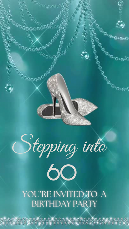 high heel birthday video invitation for 40th, 50th, or 60th birthday – glamorous animated Canva template for mobile