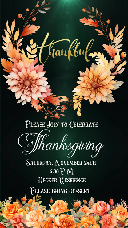 Editable Thanksgiving Video Invitation – Animated Friendsgiving Digital Evite