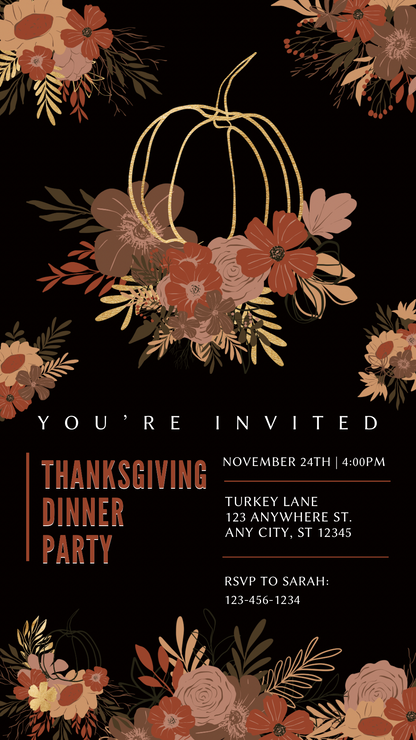 Editable Thanksgiving Video Invitation – Boho Animated Friendsgiving Digital Evite