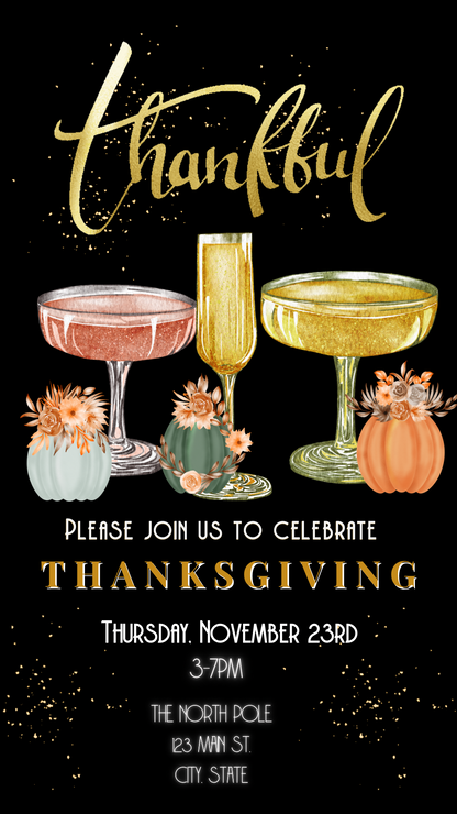 Editable Thanksgiving Video Invitation – Be Thankful Friendsgiving Dinner Digital Evite with Music