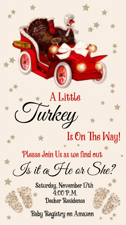 Little Turkey on the Way Baby Shower Digital Thanksgiving Video Invitation
