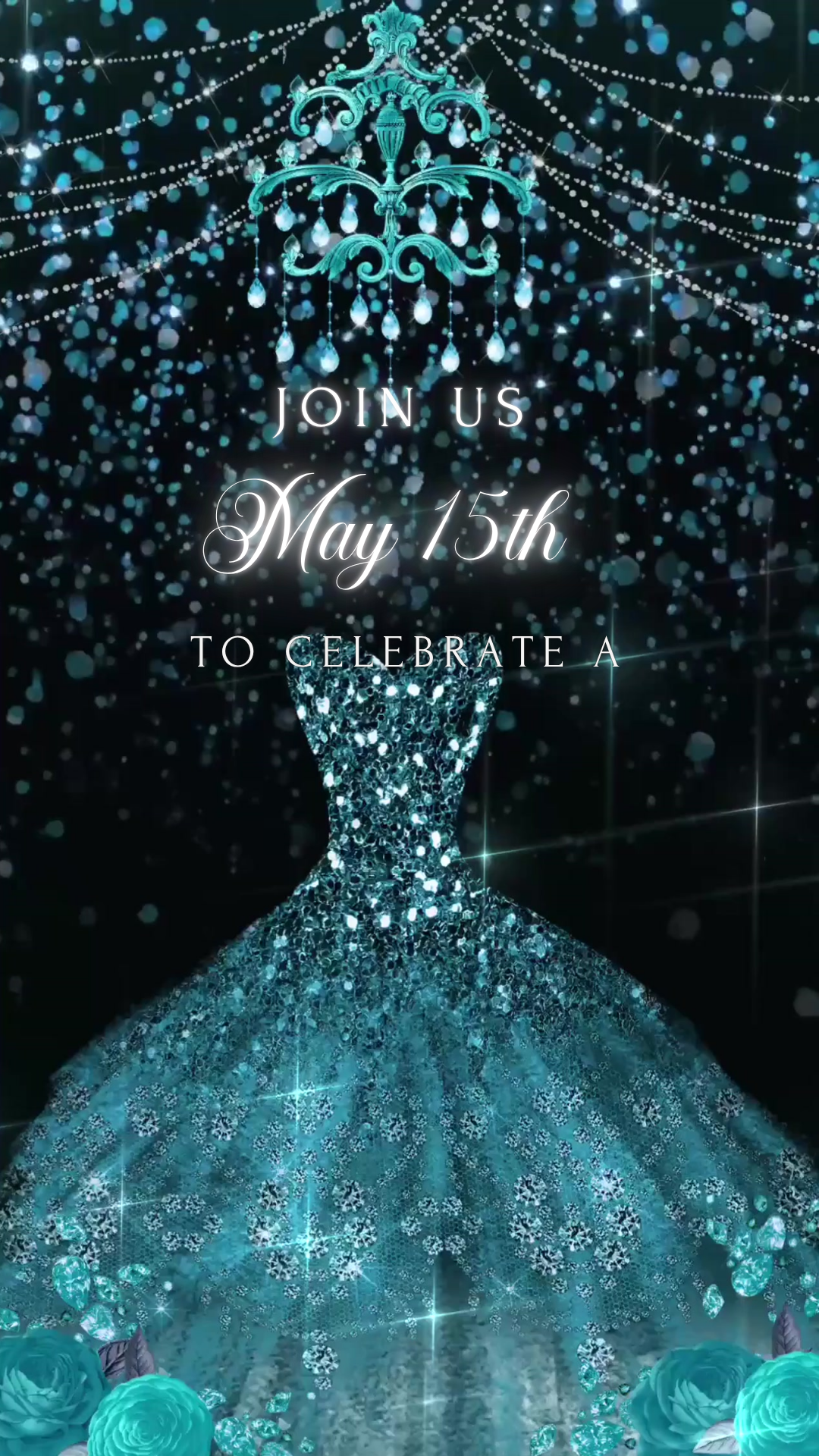 Editable Quinceañera invitation video template designed for mobile phones. Includes animated text, music, and photo customization. Perfect for Sweet 15 or Sweet 16 birthdays. Share instantly via text, WhatsApp, email, or social media. A beautiful, stunning design ideal for modern celebrations. Delivered as MP4 download—no physical item