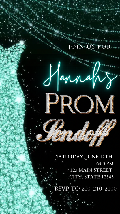 Turquoise Prom Send Off Video Invitation – Editable Canva Animated Invite