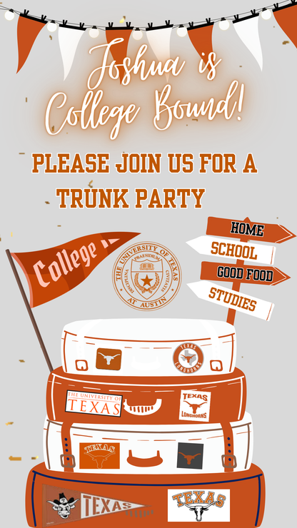 UT College Sendoff Video Invitation | Editable Trunk Party Invite | Editable Canva Template