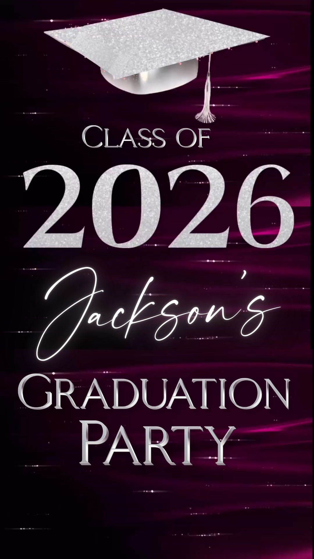 Graduation Party Video Invitation | Class of 2026 Violet and Silver Invite for Him | Editable Online RSVP Evite Canva Template