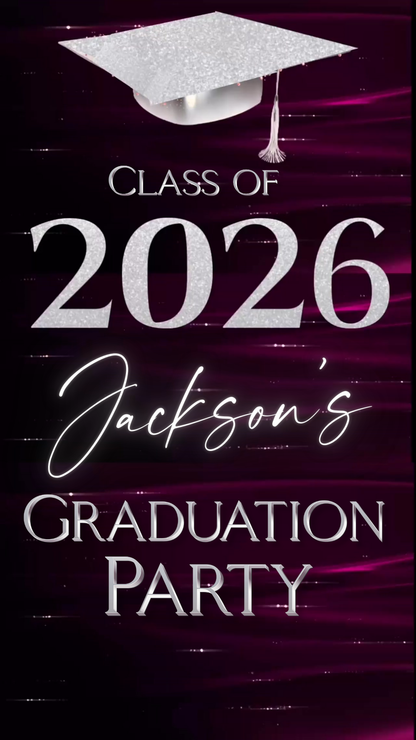Graduation Party Video Invitation | Class of 2026 Violet and Silver Invite for Him | Editable Online RSVP Evite Canva Template