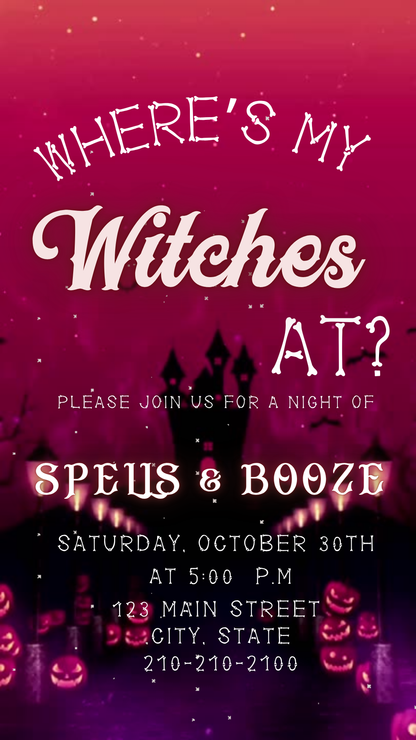 Halloween Video Invitation, Where's my Witches Animated Invite, Editable Halloween Party Mobile Evite