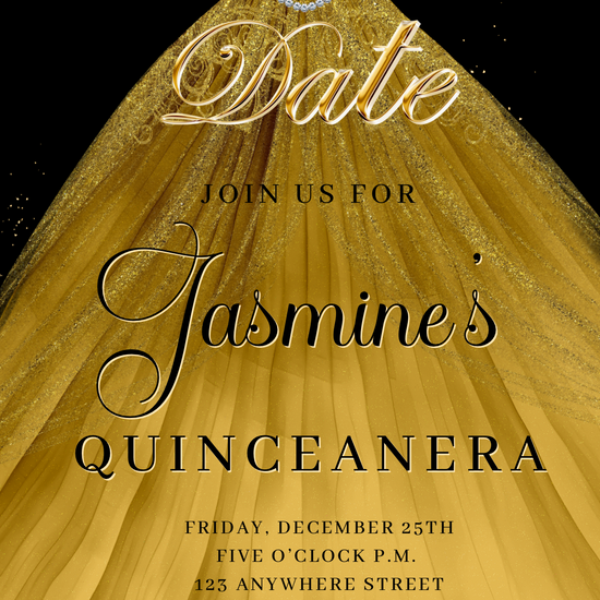 Gold Quinceanera Video Invite | Sweet 15 16 Quince RSVP Tracker | Editable Canva Evite Template