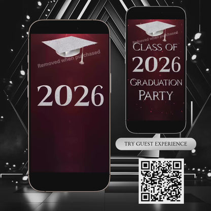 Graduation Party Video Invitation | Maroon Graduation RSVP Invite | Editable Online RSVP Evite Canva Template