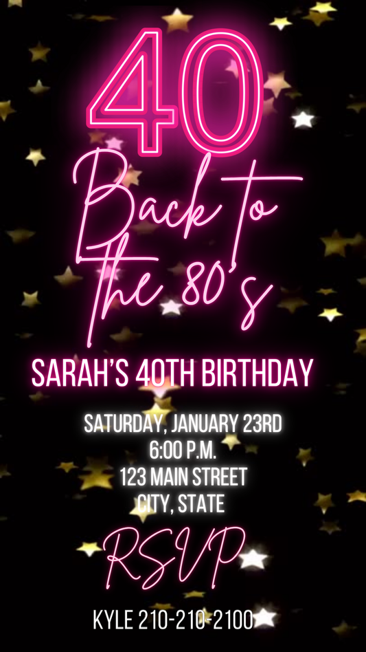 Smartphone showing Falling Star party video invitation with night sky background