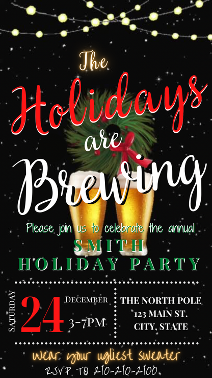 Christmas Cocktail Party Video Invitation – Editable Canva Holiday are Brewing Evite