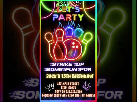 Bowling Video Invitation, Let’s Strike up some fun Invitation, Bowling Alley Invite