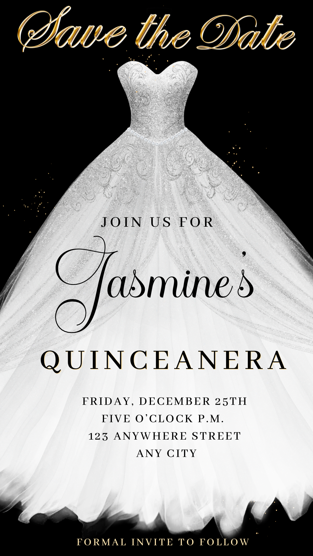 White Quinceanera Video Invite | Sweet 15 16 Quince RSVP Tracker | Editable Canva Evite Template