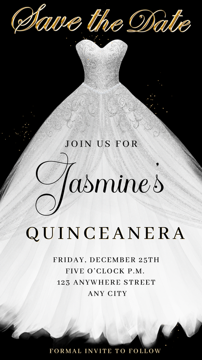 White Quinceanera Video Invite | Sweet 15 16 Quince RSVP Tracker | Editable Canva Evite Template