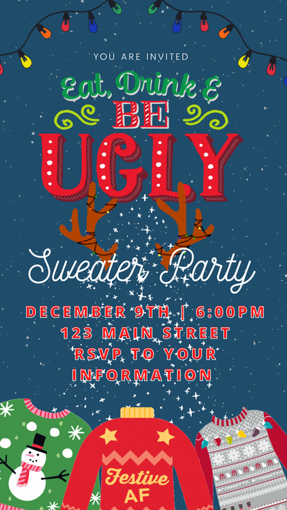 Ugly Sweater Christmas Video Invitation – Editable Holiday Sweater Evite