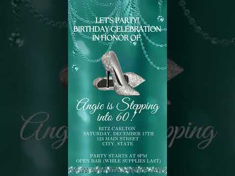 Turquoise Heels Video Invitation, Glitter Glam Diamond Shoes Video Invite