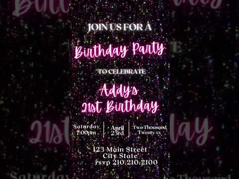 Birthday Video Invitation, Multi Colored Glitter