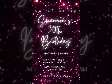 Pink Birthday Video Invitation, Glitter Invitation, Any Occasion