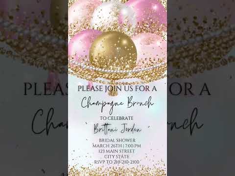 Pink and Gold Birthday Party Video Invitation, Birthday Balloon Invite, Any Occasion Evite