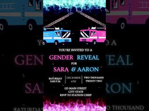 fire truck gender reveal invitation 