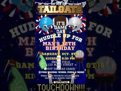 Tailgate Party Video Invitation, Football Tailgate Party Invitation, Football Tailgating Invites, Tailgating Invitation