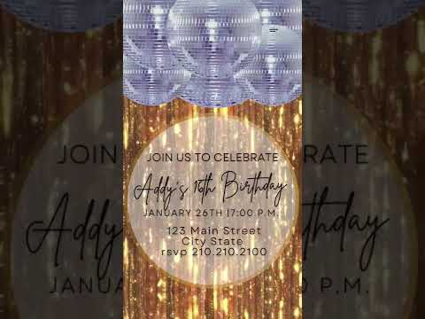 Disco Invitation, Gold and Silver Disco Ball Video Invitation, Editable Invitation