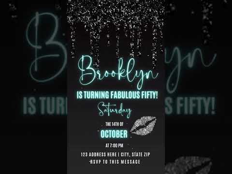 Black Dripping Glitter Video Invitation, Birthday Video Invitation