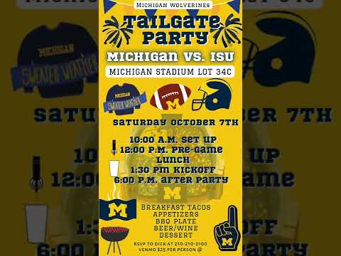 Michigan Tailgating Video Invitation, Michigan Wolverines football Tailgate Party Invitation, Football Tailgating Invites, College Tailgating Invitation