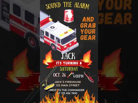 Fireman Video Invitation, Fire truck birthday invitation
