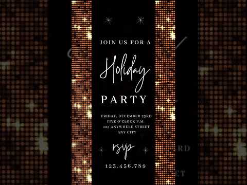 Gold Sequin Party Video Invitation, Holiday Video Invitation