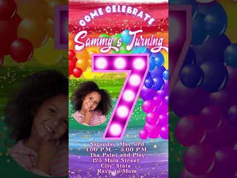 Birthday Rainbow Balloon Invitation, Rainbow Birthday Video Invitation