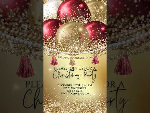 Red and Gold Birthday Video Invitation, Holiday Video Invitation