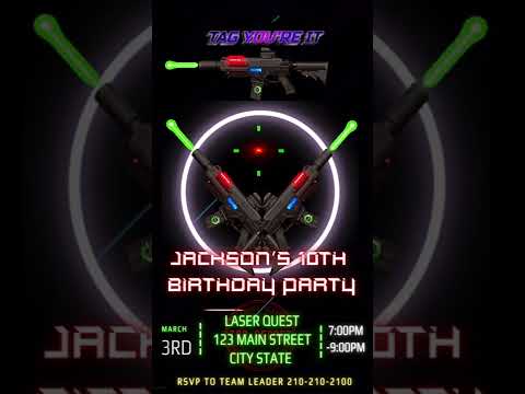 Laser Tag And Arcade Party Video Invitation, Boys & Girls Laser Tag And Arcade Birthday Party Video Invite