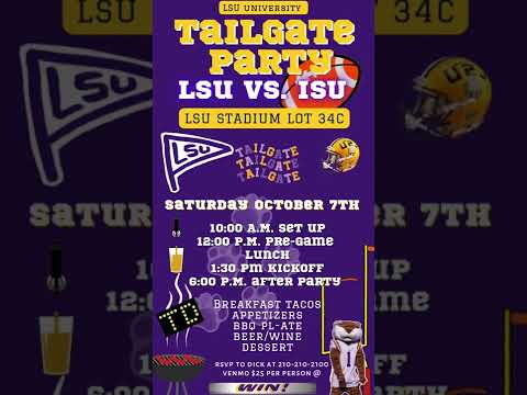 LSU Tailgating Video Invitation, Louisiana State University football Tailgate Party Invitation, Football Tailgating Invites, College Tailgating Invitation