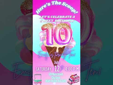 10th Birthday Ice Cream Video Invitation, Here’s the Scoop Invite