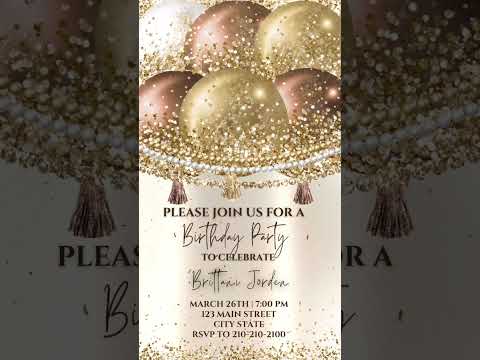 Nude and Gold Birthday Party Video Invitation, Birthday Balloon Invite, Any Occasion Evite