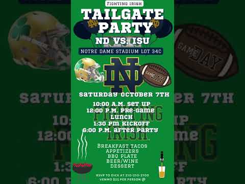 Notre Dame Tailgating Video Invitation, ND Tailgate Party Invitation, Football Tailgating Invites, College Tailgating Invitation