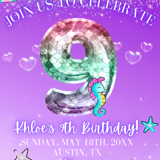 9th Birthday Mermaid Video Invite, Mermaid Under The Sea Birthday Party