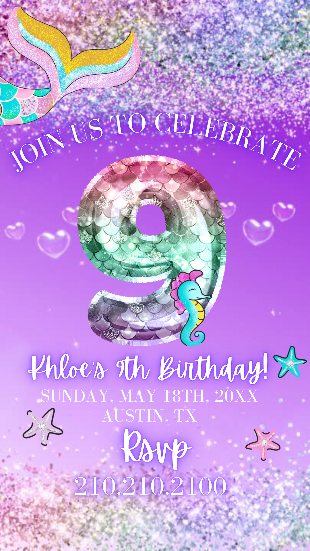 9th Birthday Mermaid Video Invite, Mermaid Under The Sea Birthday Party
