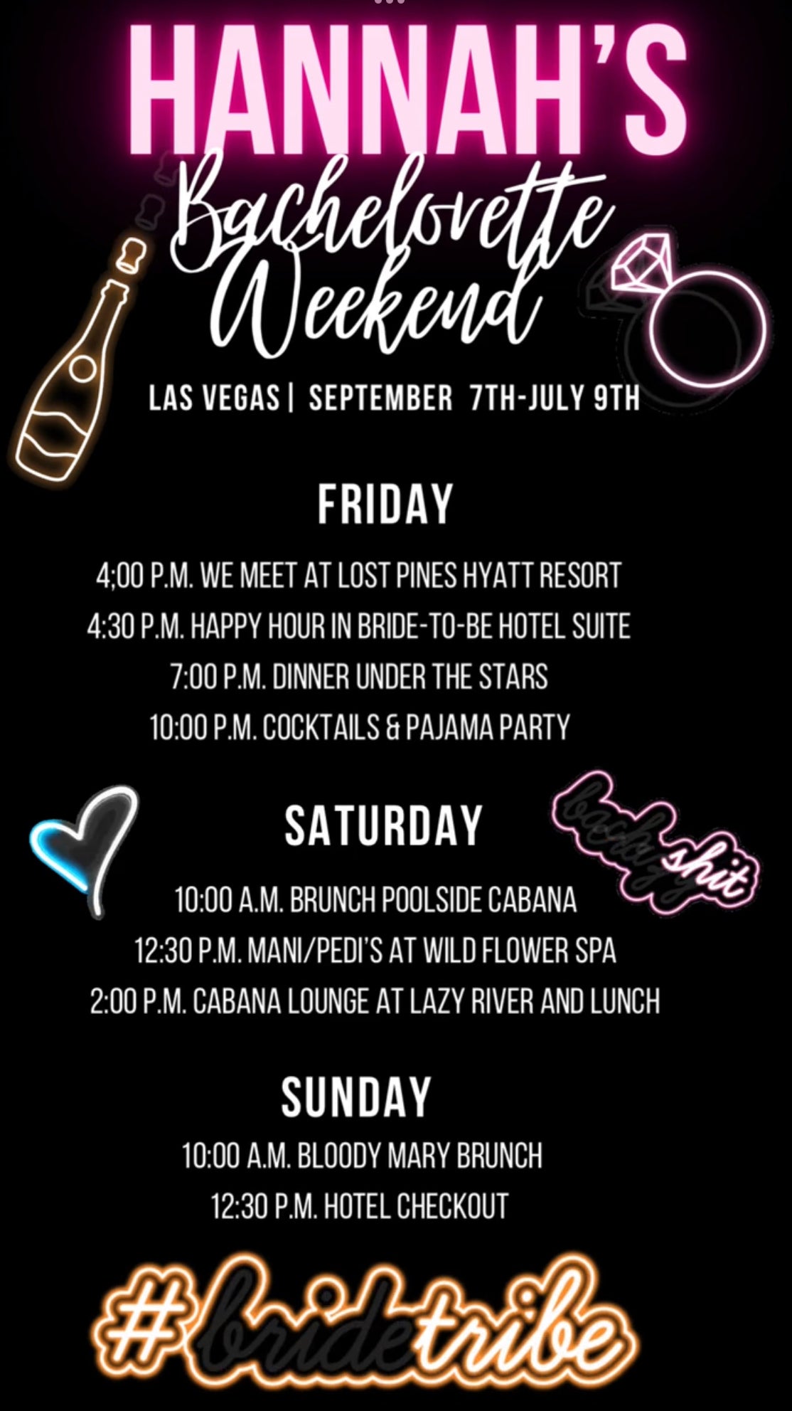 Bachelorette Party Video Itinerary