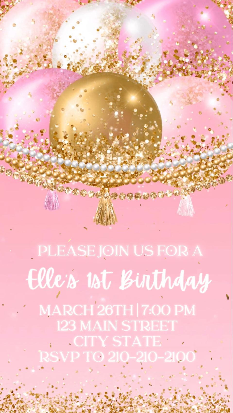 Pink Birthday Party Video Invitation, Princess Pink Birthday Balloon Invite, Any Occasion Evite