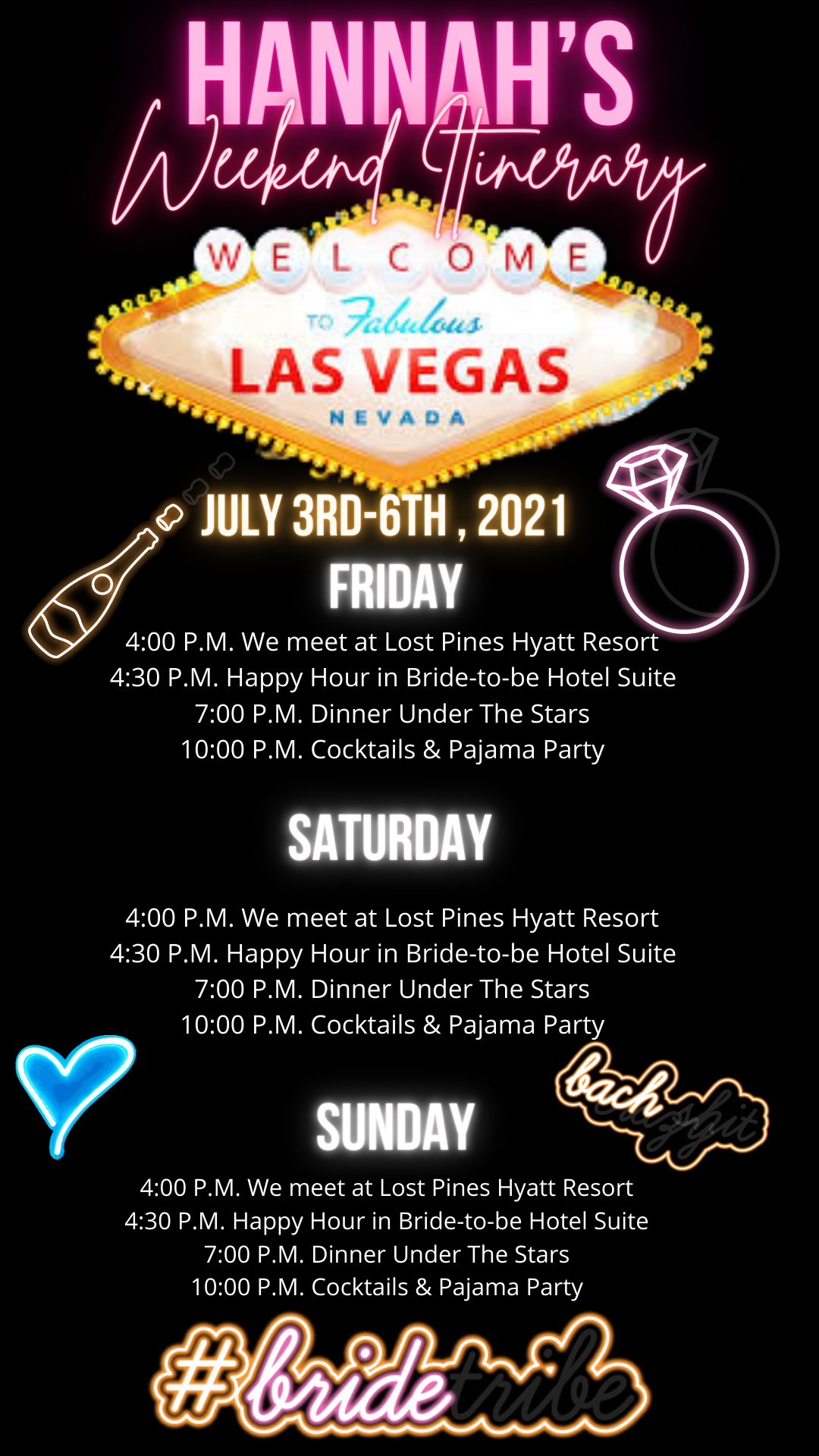 las Vegas itinerary and invite 