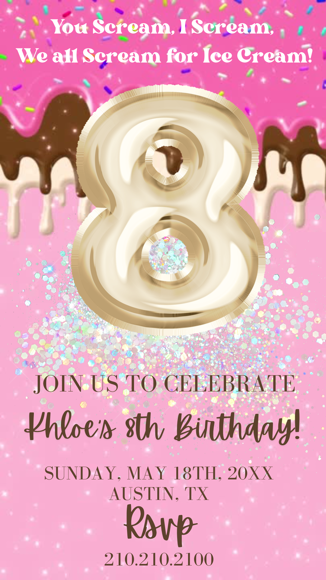 8th Birthday Ice Cream Drip Video Invitation