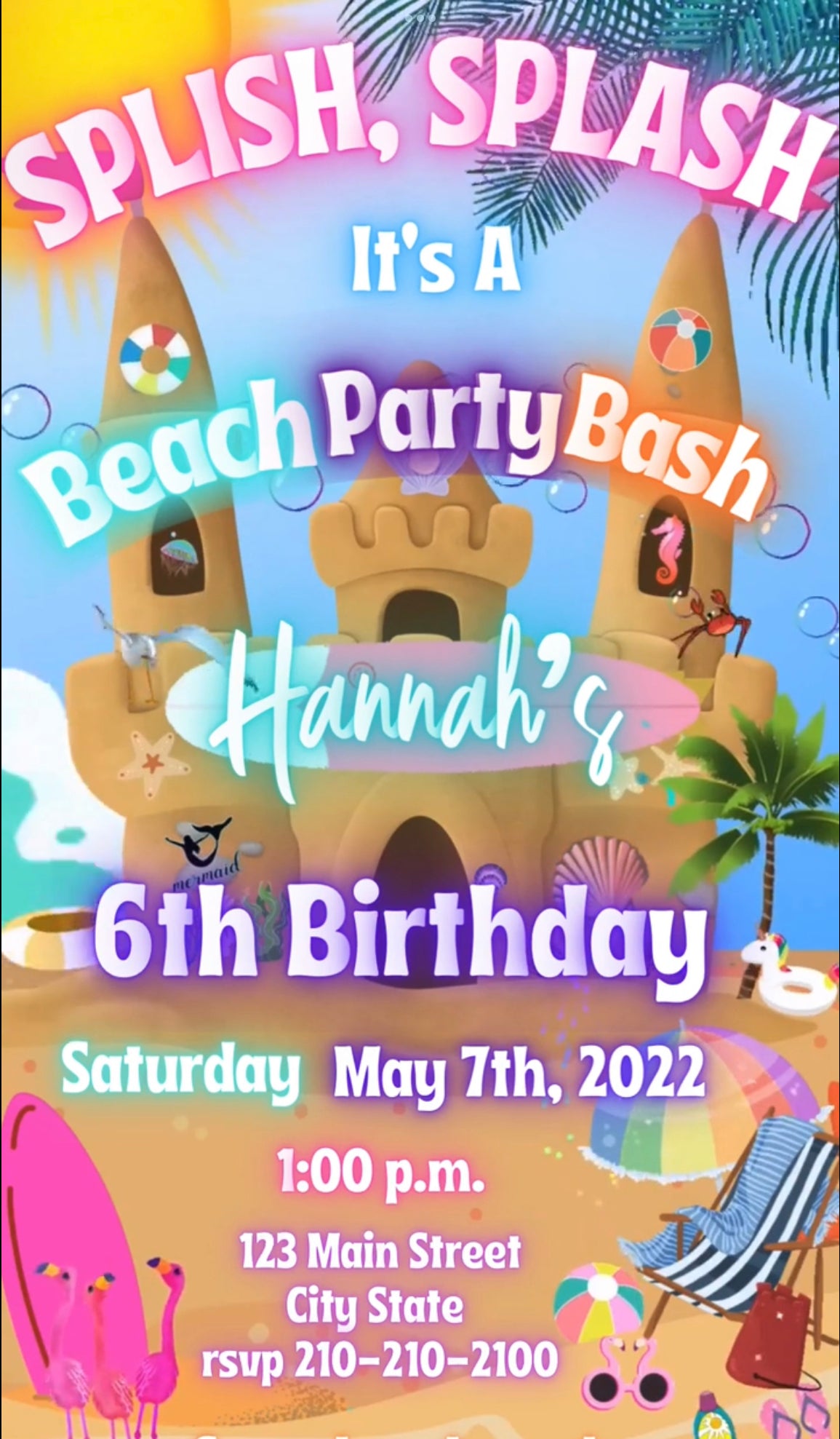 Beach Video Invite, Beach Birthday Invitation