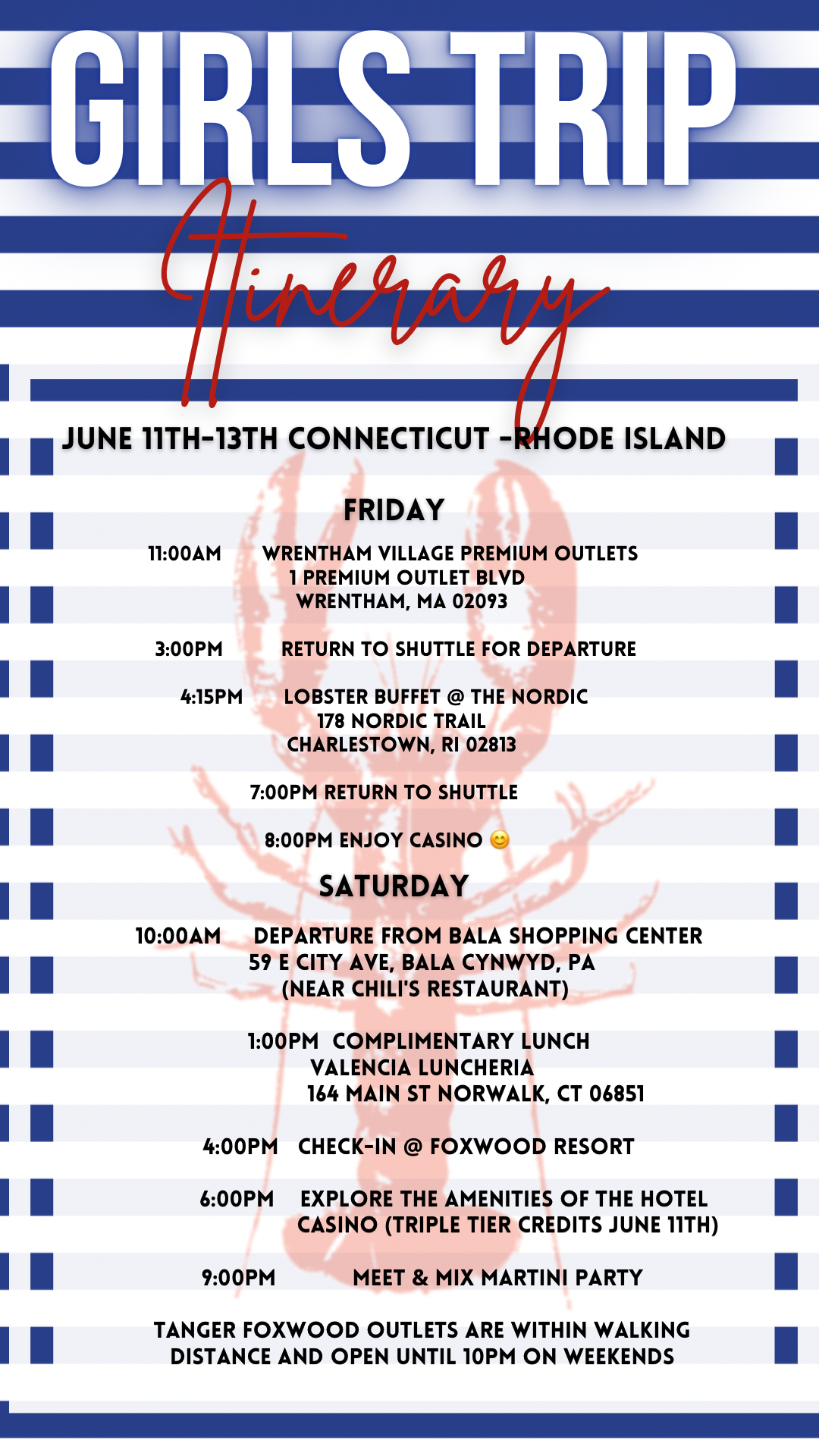 Lobster Weekend Itinerary