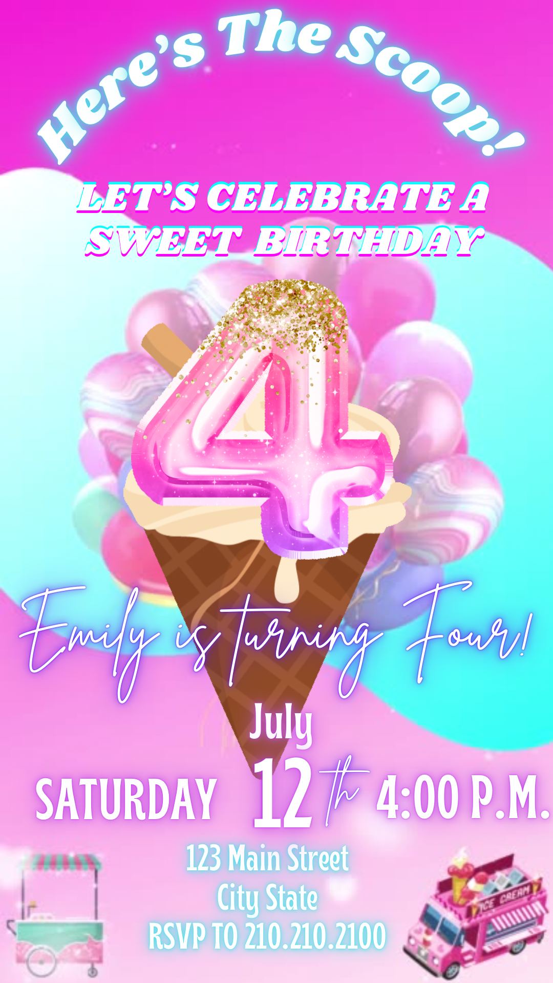 4th Birthday Ice Cream Video Invitation, Here’s the Scoop Invite