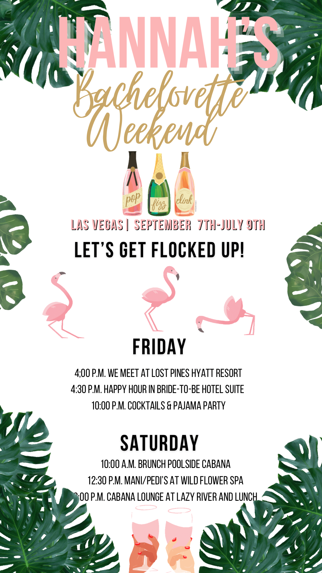 Let’s Get Flocked Up Invitation and Itinerary